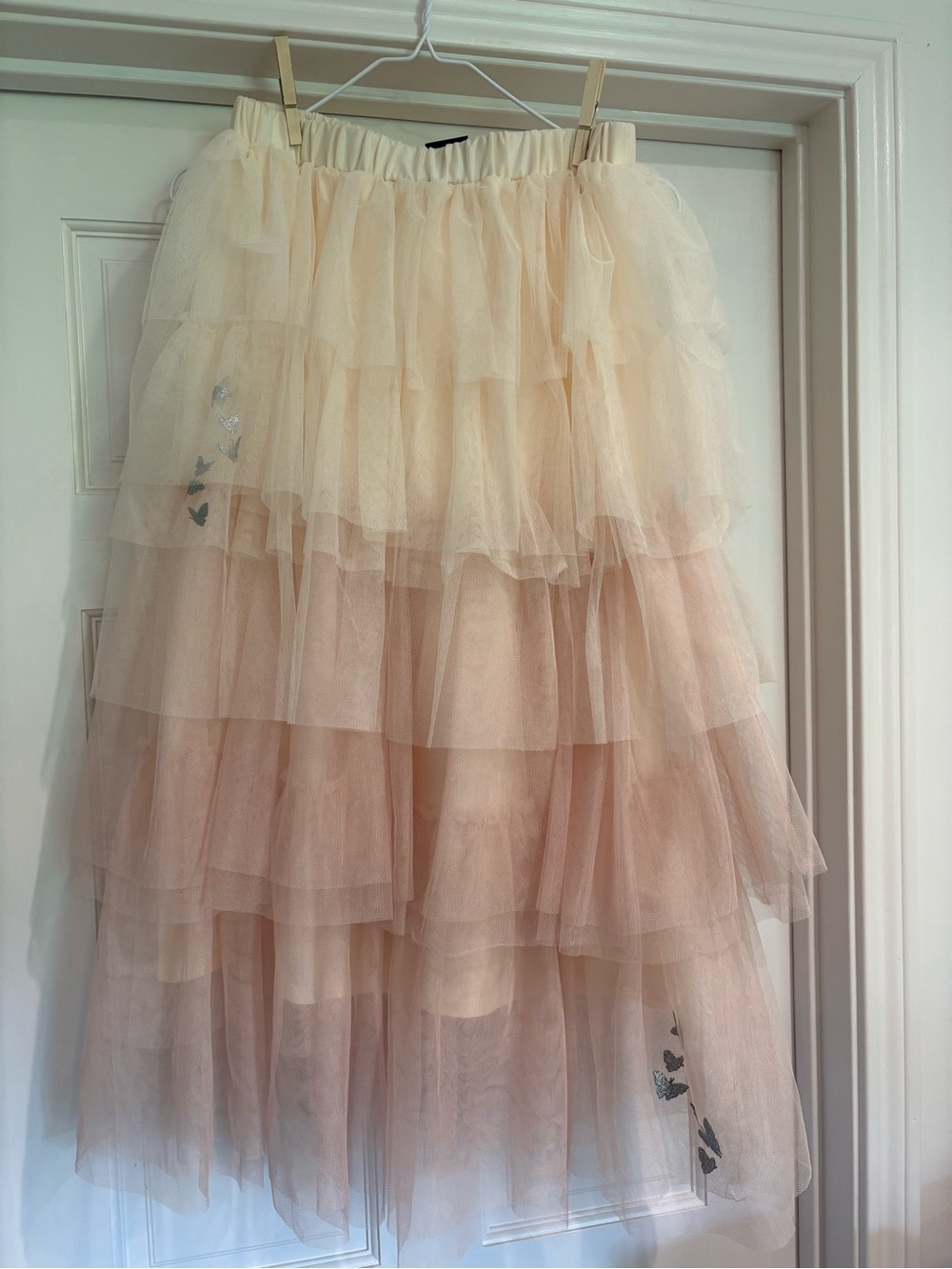 Tiered Maxi Tulle Skirt in Blush and Cream